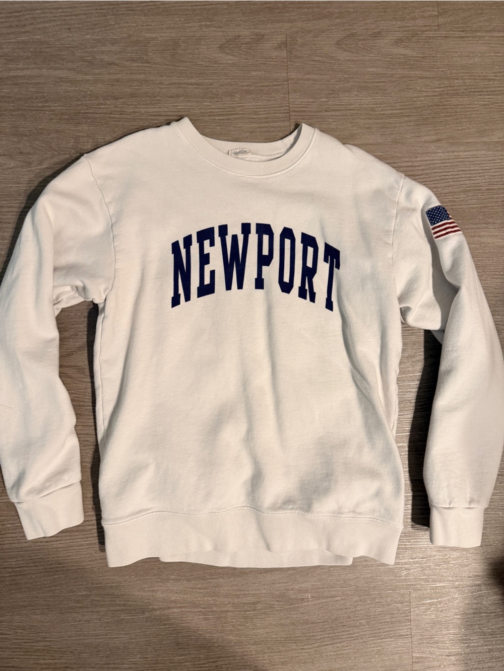 White 'NEWPORT' Crewneck Sweatshirt with Navy Lettering